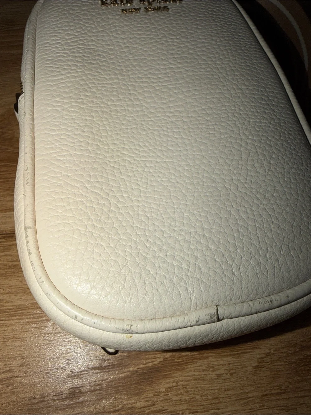 kate spade Cream Pebbled Leather Crossbody Phone Pouch with Gold Logo